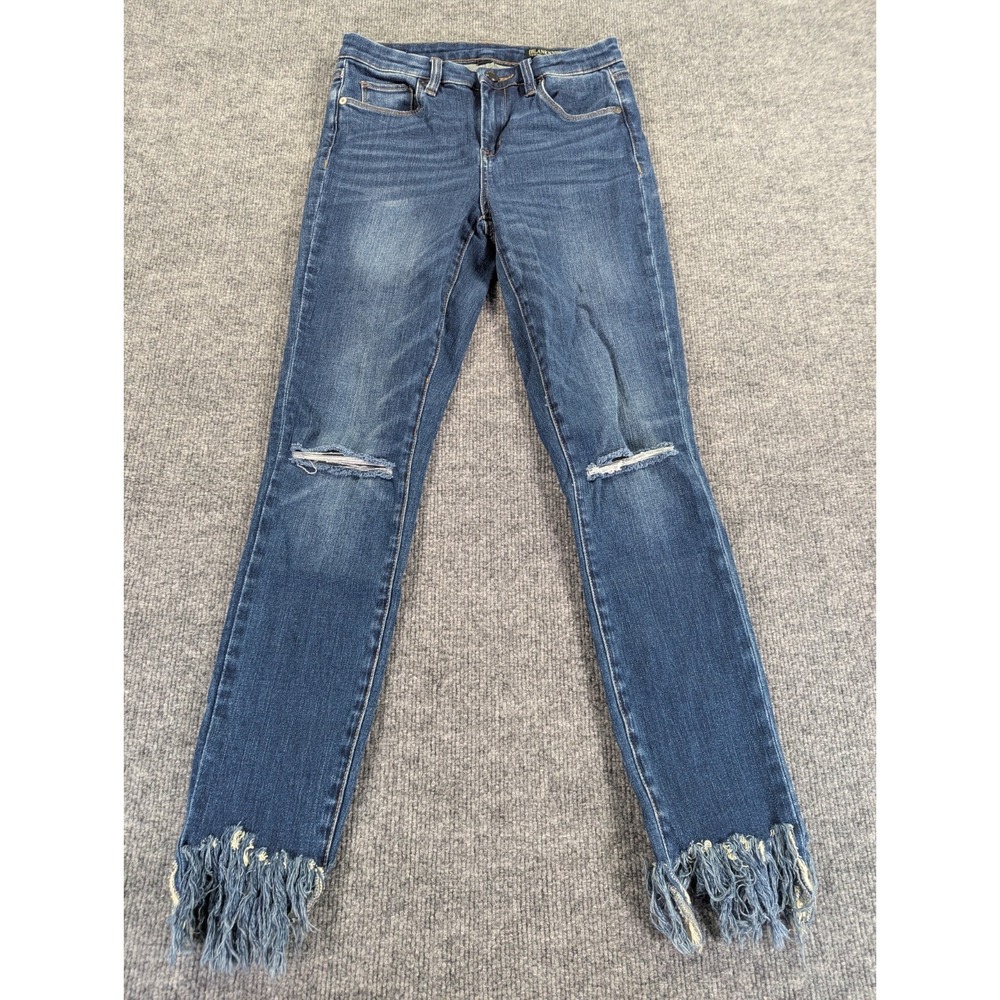 Blank NYC The Bond Fringed Cuffs Mid Rise Skinny Ankle Jeans Women's Sz 26‎ Blue